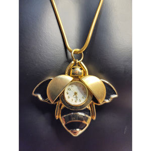Vintage Gold and Black Bumble Bee Pendant Necklace with Clock Open/Close